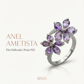 Anel flores com zircônia e ametista