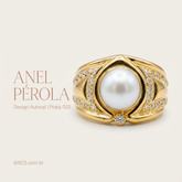 Anel clássico de pérolas e zircônias
