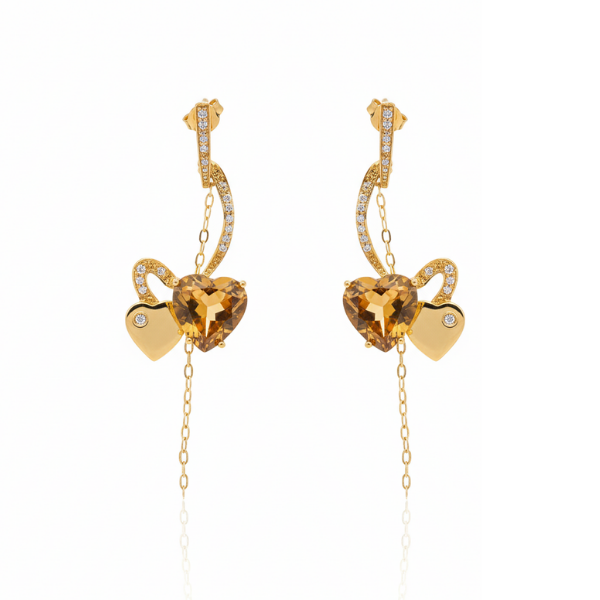 Brinco com zircônia e citrino claro.
