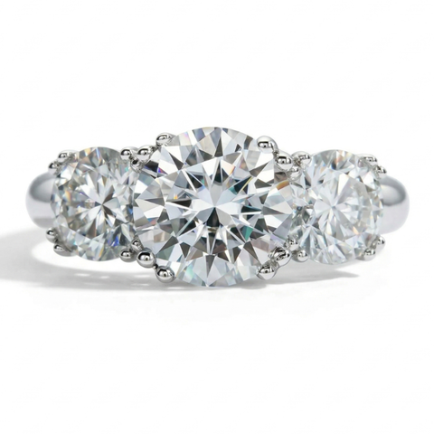Anel 3 pedras em prata .925 com 5 CT moissanite
