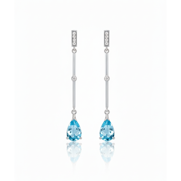 Brinco Topázio azul com zircônia.