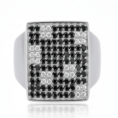 Anel xadrez onix e zircônia