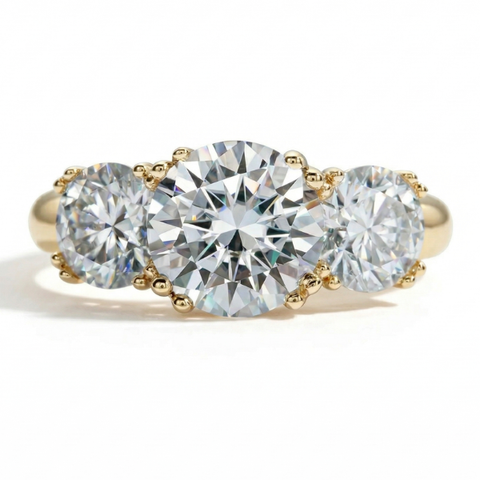 Anel 3 pedras em prata .925 com 5 CT moissanite