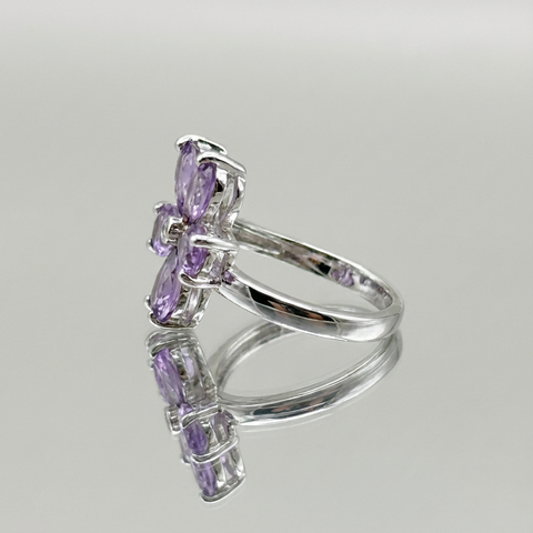 Anel flores com zircônia e ametista