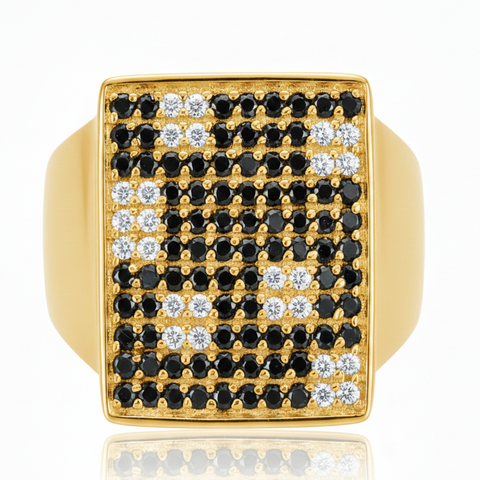 Anel xadrez onix e zircônia