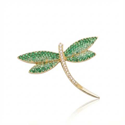 Broche Libélula com zircônia e topázios