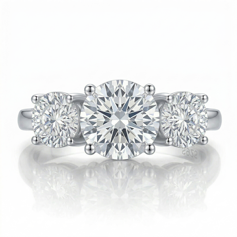 Anel 3 pedras em prata .925 e 4 CT moissanite