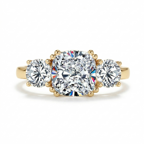 Anel 3 pedras em prata .925 e 3,5CT moissanite