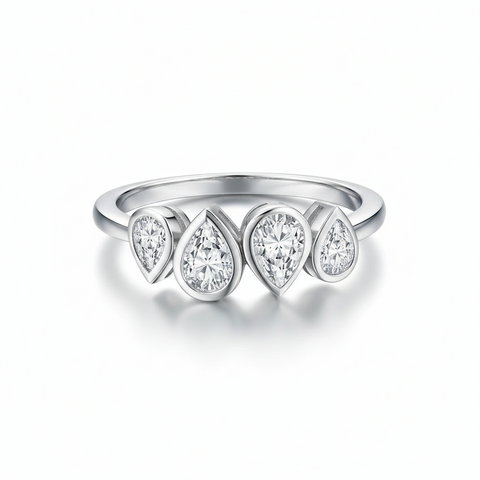Anel em prata .925 e 5x3mm moissanite Pérola