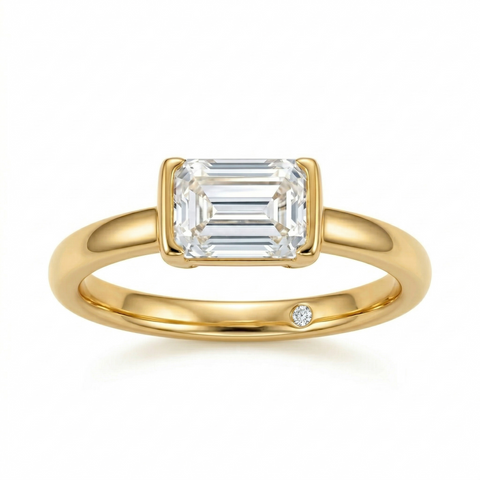 Anel Moissanite .925 com Esmeralda 1 ct, Noivado e Casamento.