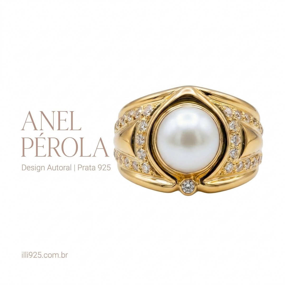 Anel clássico de pérolas e zircônias