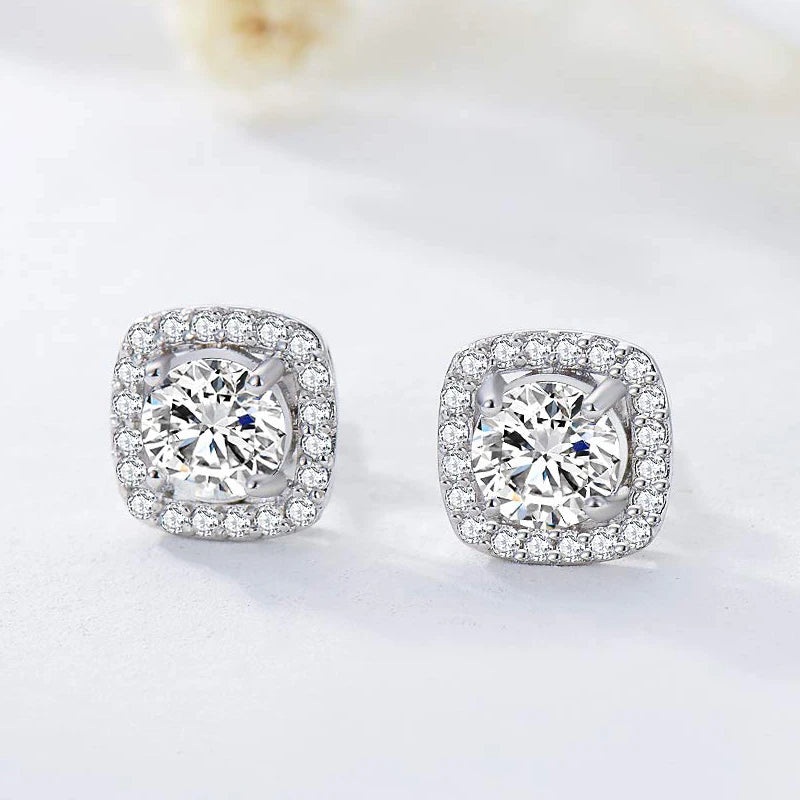 Brincos em prata .925 e 1 a 4 CT Moissanite redondo ou quadrado