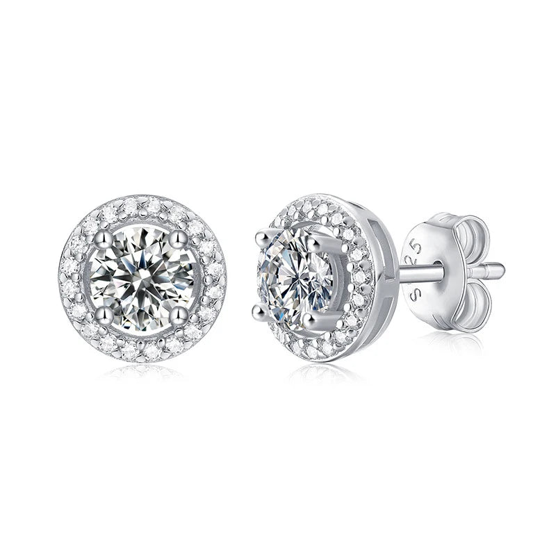 Brincos em prata .925 e 1 a 4 CT Moissanite redondo ou quadrado