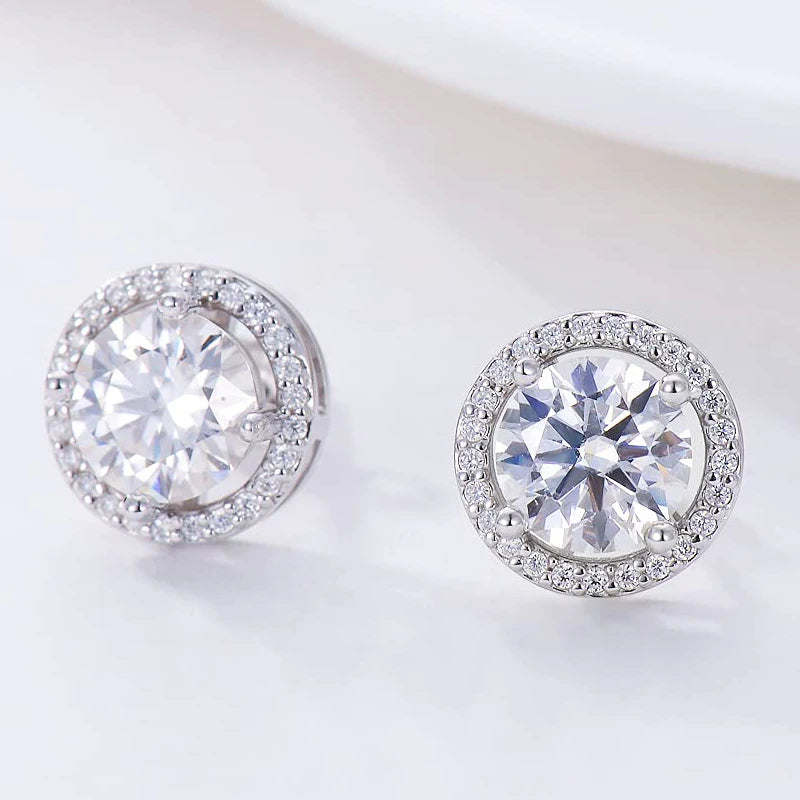 Brincos em prata .925 e 1 a 4 CT Moissanite redondo ou quadrado