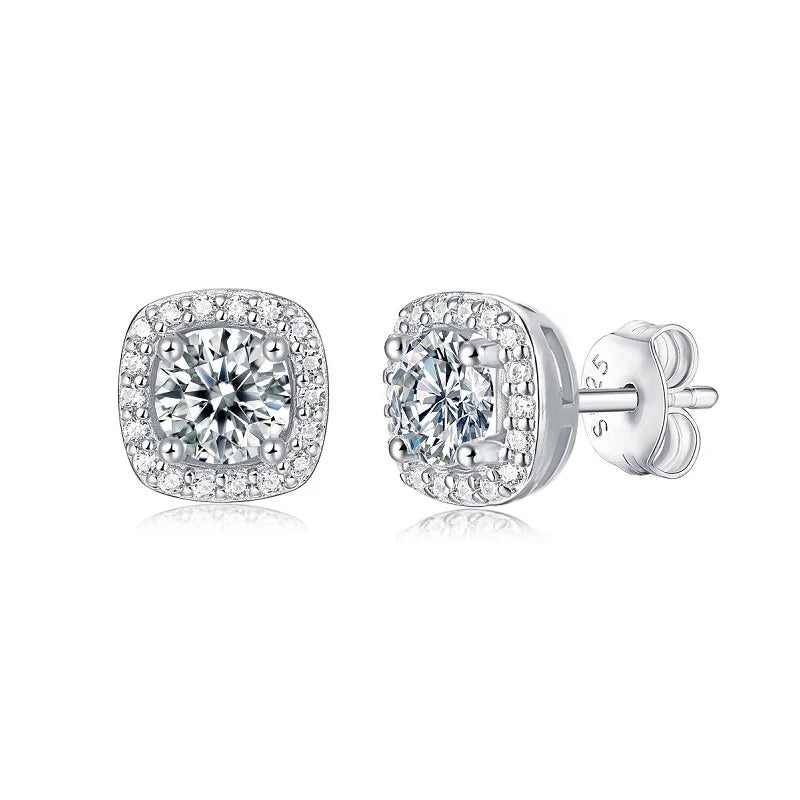 Brincos em prata .925 e 1 a 4 CT Moissanite redondo ou quadrado