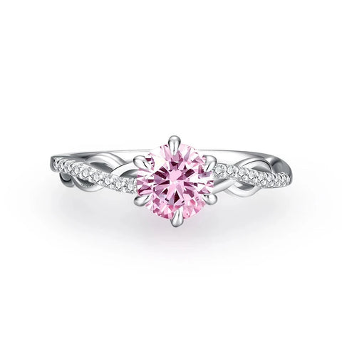 Anel em prata .925 e moissanite rosa