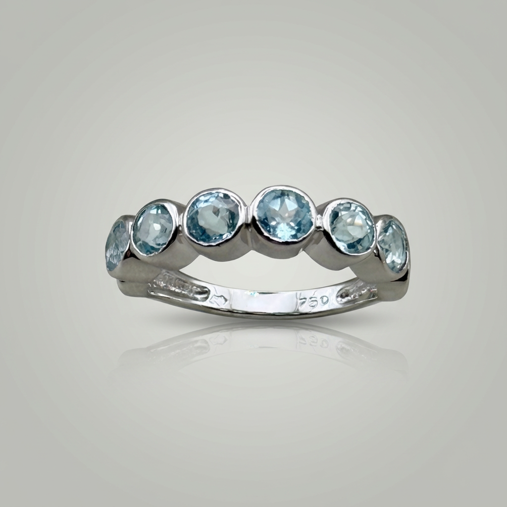 Meia aliança de Prata com Topázio Azul