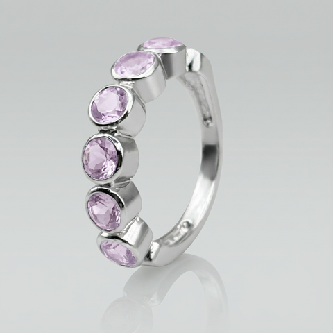 Meia aliança de Prata com ametista