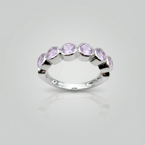 Meia aliança de Prata com ametista