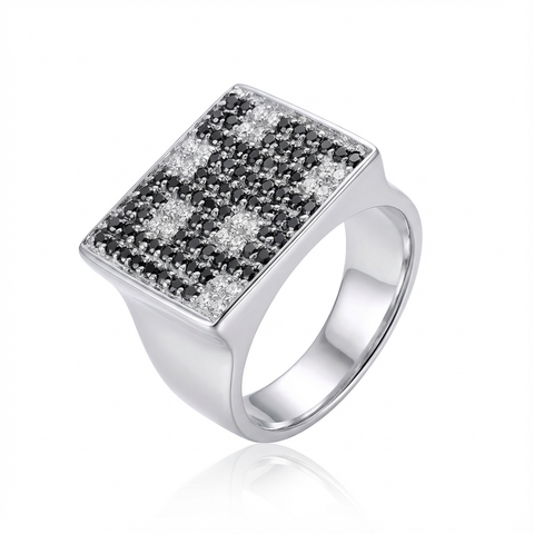 Anel xadrez onix e zircônia