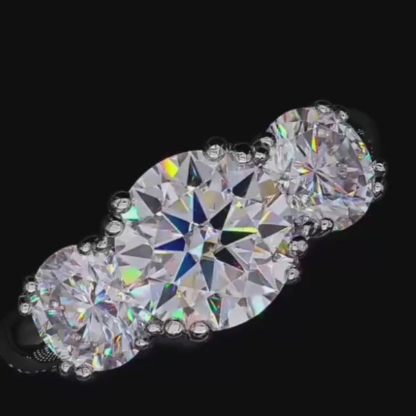 Anel 3 pedras em prata .925 com 5 CT moissanite