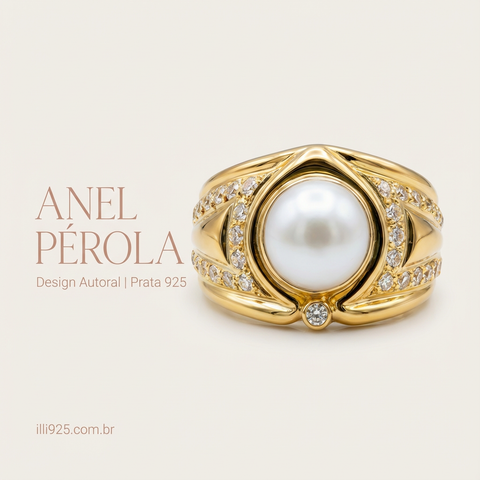 Anel clássico de pérolas e zircônias